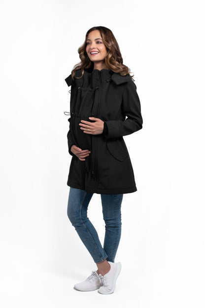 Wombat &amp; Co. 4-i-1 softshell övergångsjacka för gravida kvinnor/bärjacka - Svart - - MamaMilla