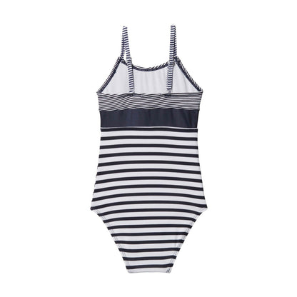 Steiff badedragt navy striber - detalje med bamsemotiv